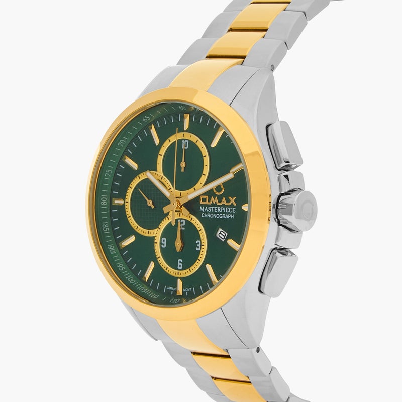 Omax Chronograph Watch for Men - Green and Gold - Image 4